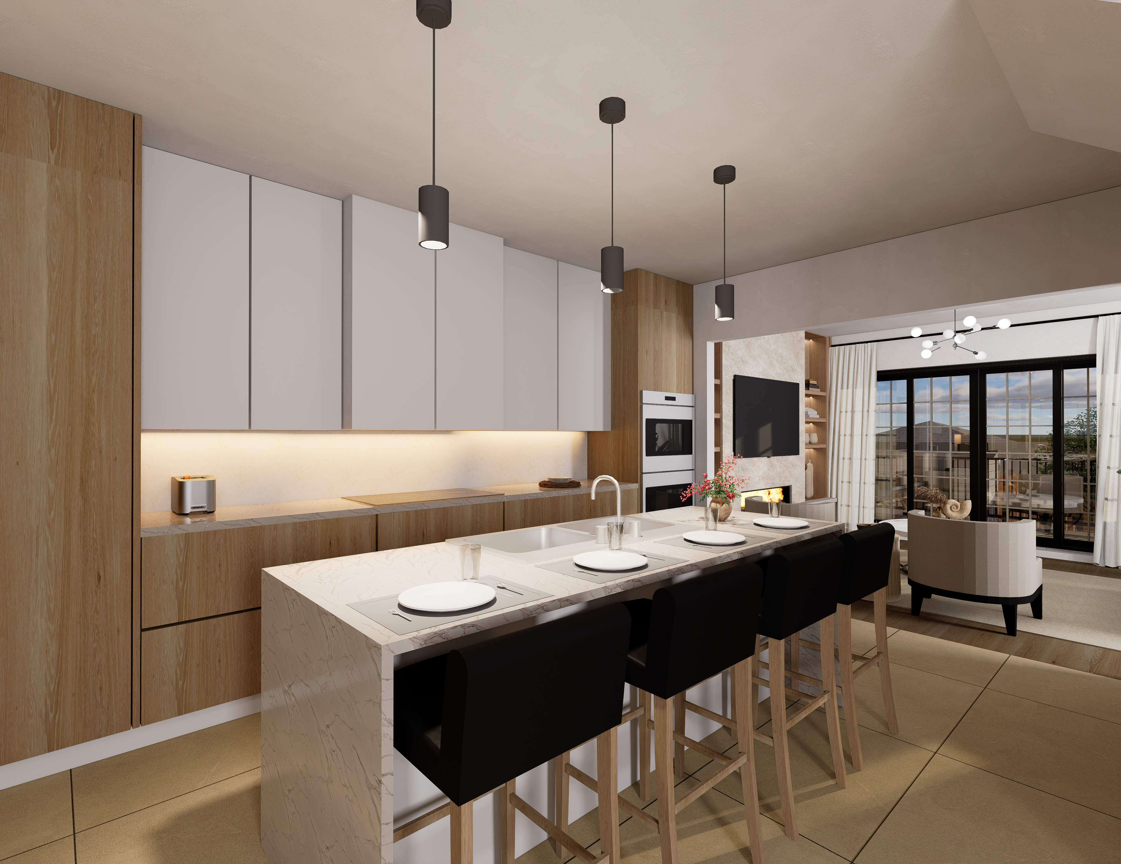 Photorealistic 3D render, kitchen