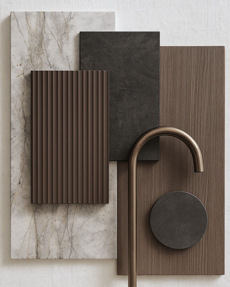 Material selection, marble, stone, wood and bronze